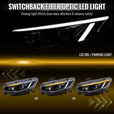For Honda Civic 2016-2021 Projector Headlights Sequential DRL Jet Black Housing Clear Lens