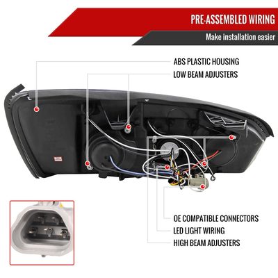 2004-2007 Chevy Malibu Dual Halo Projector Headlights Matte Black/Clear Lens