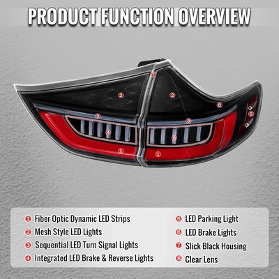 For Toyota Sienna 2011-2014 Full LED Tail Lights Sequential Red Fiber Black Clear Lens Jet Housing