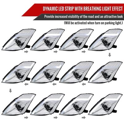 2006-2009 Nissan 350Z Turn Signal Animated LED Bar Projector Headlights Chrome