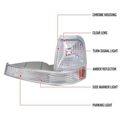 1998-2000 Ford Ranger Corner Parking Turn Signal Lights Chrome/Clear Lens