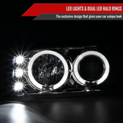 1999-2006 GMC Sierra/Yukon XL/SLT Dual Halo Headlights&Bumper Lights Chrome