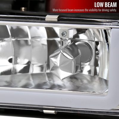 1988-1993 Chevy C10 C/K Sierra Tahoe LED Tube Factory Headlights Chrome