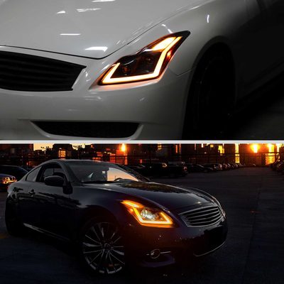 For Infiniti G37 2008-13 / Q60 Coupe 2014-15 LED Projector Headlights Sequential Matte Black Smoked Lens Switchback