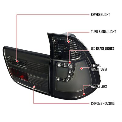 2000-2006 BMW E53 X5 LED Tail Lights Chrome Housing/Smoke Lens