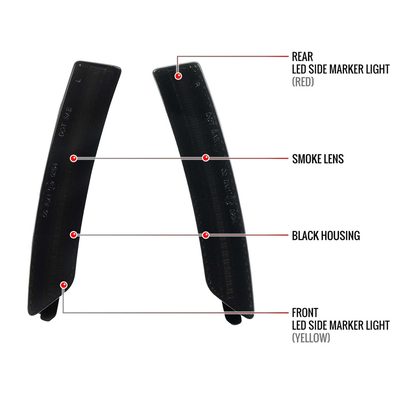 For Ford Mustang S650 2024-2025 Front and Rear Bumper LED Side Marker Signal Lights Chrome Housing Smoked Lens