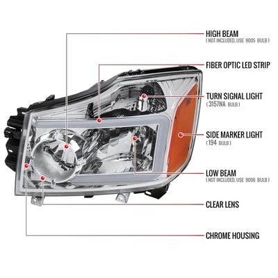 2004-2015 Nissan Titan / 04-2007 Armada LED Bar Factory Headlights Chrome/Clear