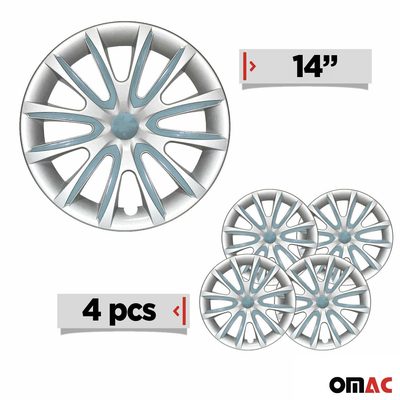 Bicolo Hub Caps Wheel Cover 14" Gray & Hell Blue Full Set 4 pcs.