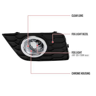 2016-2018 Nissan Sentra H11 Fog Lights Kit Chrome Housing/Clear Lens