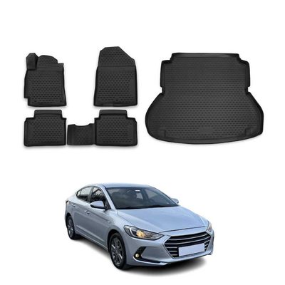 2017-2020 Hyundai Elantra Floor Mats & Cargo Liner Full Set All Weather Black