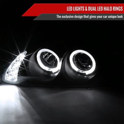 2000-2003 Nissan Sentra Dual Halo Projector Headlights Matte Black/Clear Lens