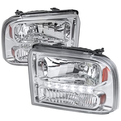 2005-2007 Ford F-250/350/450/550/Excursion Crystal Headlights LED Light Chrome