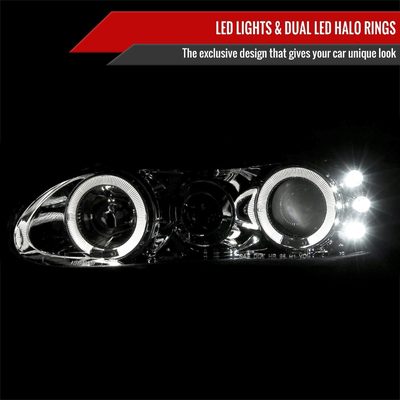 1998-2002 Chevy Camaro Dual Halo Projector Headlights Chrome/Clear Lens