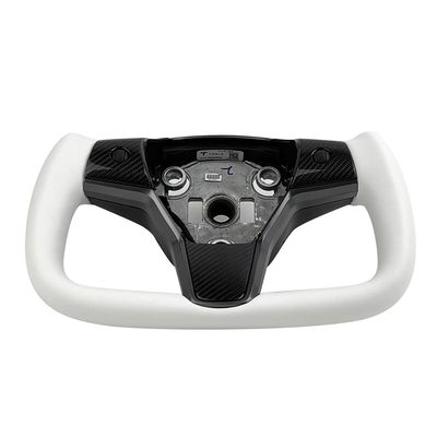 White Leather Yoke Steering Wheel for Tesla Model 3 / Y【Style 7】
