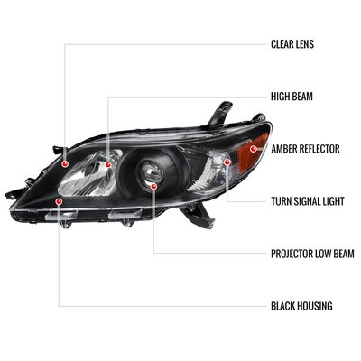 2011-2020 Toyota Sienna Projector Headlights Matte Black Housing/Clear Lens