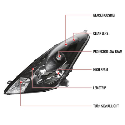 2000-2005 Toyota Celica Projector Headlights SMD LED Light Strip Matt Black