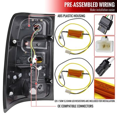 2007-2013 GMC Sierra 1500 2500HD 3500HD C-Bar LED Tail Lights Jet Black