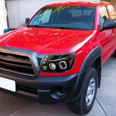 2005-2011 Toyota Tacoma Dual Halo Projector Headlights Jet Black/Clear Lens