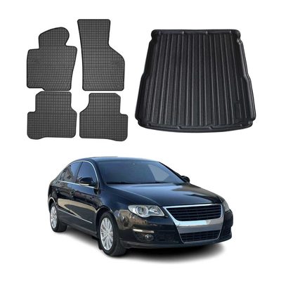 2006-2010 Volkswagen Passat B6 Floor Mats & Cargo Liner Full Set All Weather Black