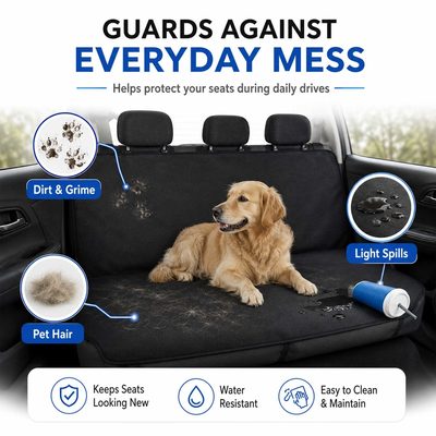Rear Bench Car Seat Cover Odor Eliminating Pet Hammock Black
