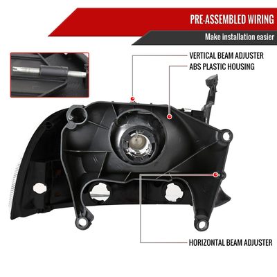 1997-2004 Dodge Dakota/ 1998-2003 Durango Crystal Headlights Matte Black/Clear