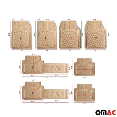 Floor Mats Liner Set All-Weather 3-Row Car Front Rear Universal 6+2Pcs Tan