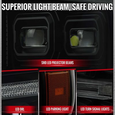 For Ford F-150 2021-2023 Full LED Projector Headlights Sequential DRL Black Housing Smoked Lens