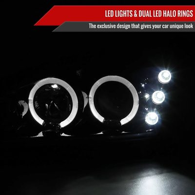 1999-2005 Pontiac Grand AM Dual Halo Projector Headlights Glossy Black/Smoke