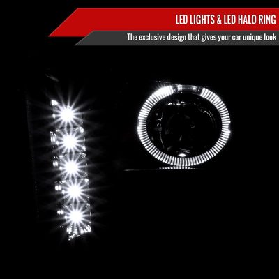 2005-2009 Ford Mustang Halo Projector Headlights Jet Black/Clear Lens