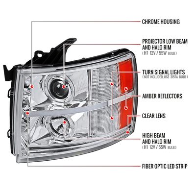 2007-2013 Chevy Silverado 1500 2500HD 3500HD Headlights LED Light Bar Chrome