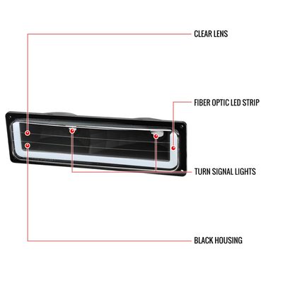 1988-1998 Chevy C10 GMC C/K LED Strip Bumper Corner Signal Lights Matt Black
