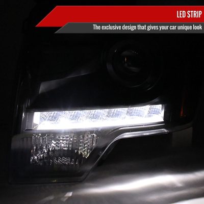 2009-2014 Ford F-150 Projector Headlights w/ LED Light Strip Matte Black/Clear