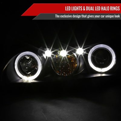 1997-2005 Chevy Malibu/Oldsmobile Cutlass Dual Halo Projector Headlights Black