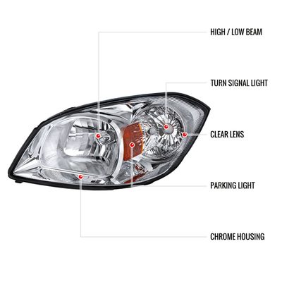 2005-2010 Chevy Cobalt Pontiac Pursuit/G5 Crystal Headlights Amber Reflector