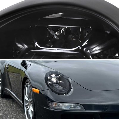For Porsche 911 997.1 2005-2008 LED Projector DRL Headlights Matte Black Housing Glossy Black Accents Clear Lens