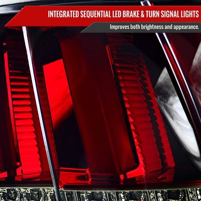 1999-2004 Ford Mustang Sequential LED Tail Lights Chrome/Red Smoke Lens