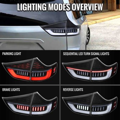 For Toyota Sienna 2015-2020 Full LED Tail Lights Sequential Signal Startup Black Housing Clear Lens