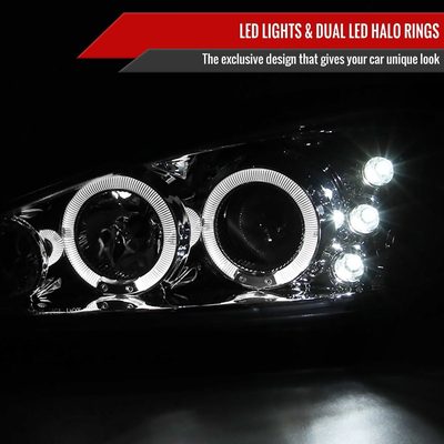 1999-2005 Pontiac Grand AM Dual Halo Projector Headlights Chrome/Clear Lens