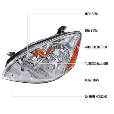 2002-2004 Nissan Altima Crystal Headlights w/ Amber Reflector Chrome/Clear
