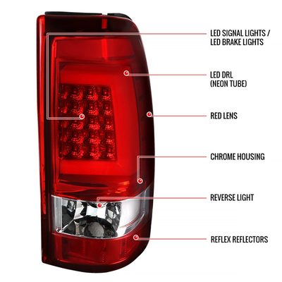 1999-2002 Chevy Silverado/ 99-2006 GMC Sierra LED Tail Lights G2 Chrome/Red