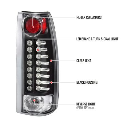 1988-2000 Chevy Silverado/Tahoe/Suburban/Sierra/Yukon LED Tail Lights Black