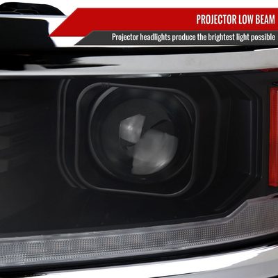 2014-2015 Chevy Silverado 1500 LED Bar Projector Headlights Black/Chrome Trim