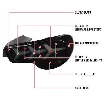 2013-2016 Scion FRS/ Subaru BRZ Lambo LED Tail Lights Glossy Black/Smoke Lens