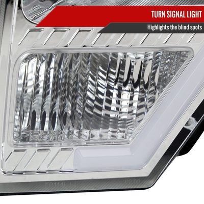 2009-2014 Ford F-150 LED Bar Factory Headlights Amber Reflectors Chrome