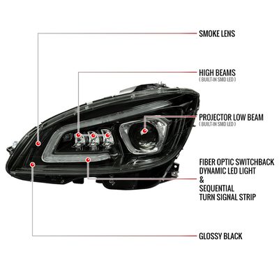 2008-2011 Mercedes Benz W204 C-Class Full LED Projector Headlights Smoke