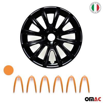 Bicolo Hub Caps Wheel Cover 16" Black Matt & Orange Full Set 4 pcs.