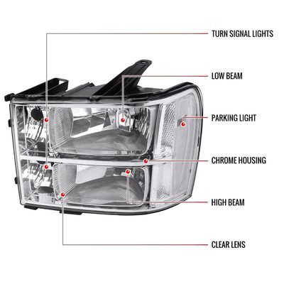 2007-2014 GMC Sierra Factory Style Headlights Clear Reflector Chrome/Clear