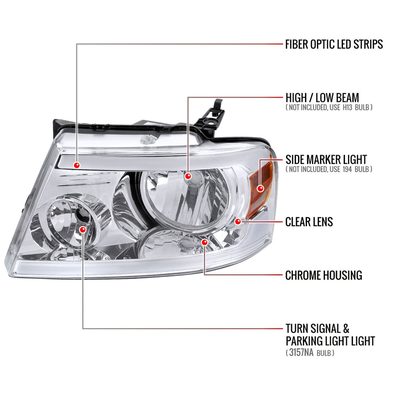 2004-2008 Ford F-150/ 2006-2008 Lincoln Mark LT LED Factory Headlights Chrome