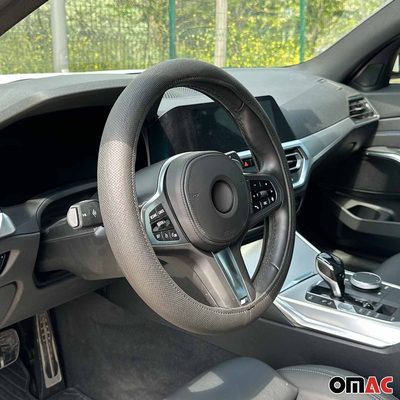 14.5-15.5’’ Steering Wheel Cover Black Dotted Leather Anti-slip Breathable