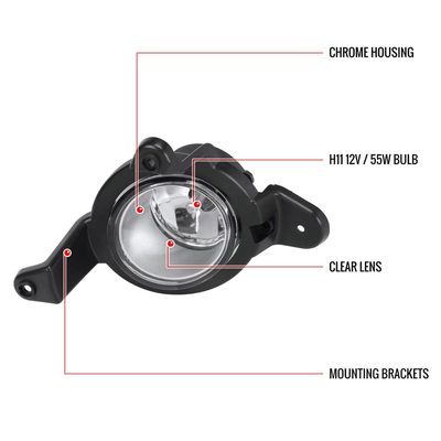 2018-2019 Toyota C-HR 12V/55W H11 Fog Lights Kit Chrome Housing/Clear Lens